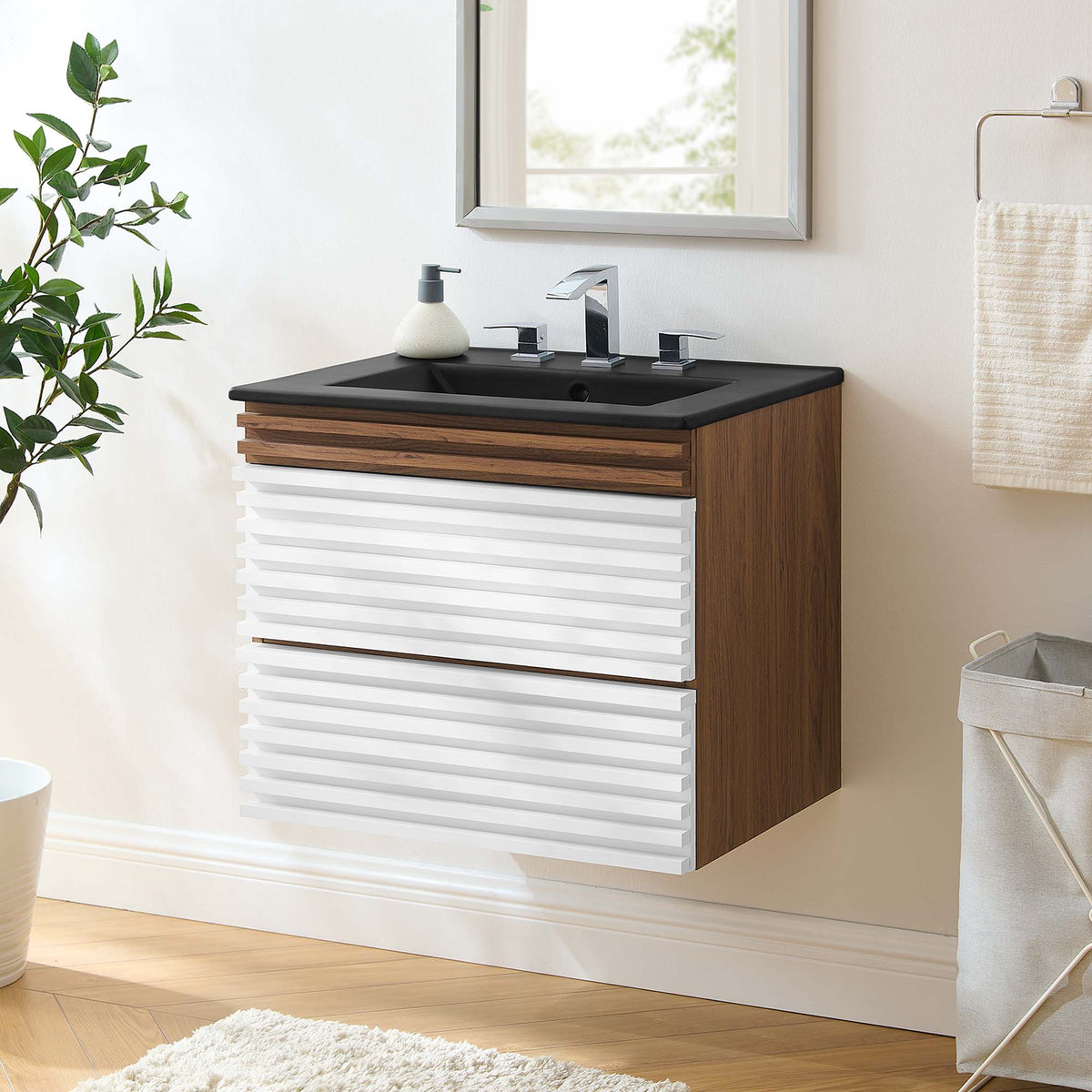 Render Wall-Mount Bathroom Vanity with Black Basin Included