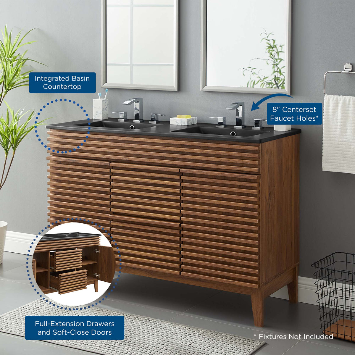 Render 48" Bathroom Vanity with Black Basin Included