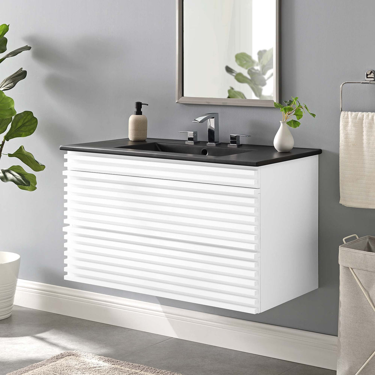 Render Wall-Mount Bathroom Vanity with Black Basin Included