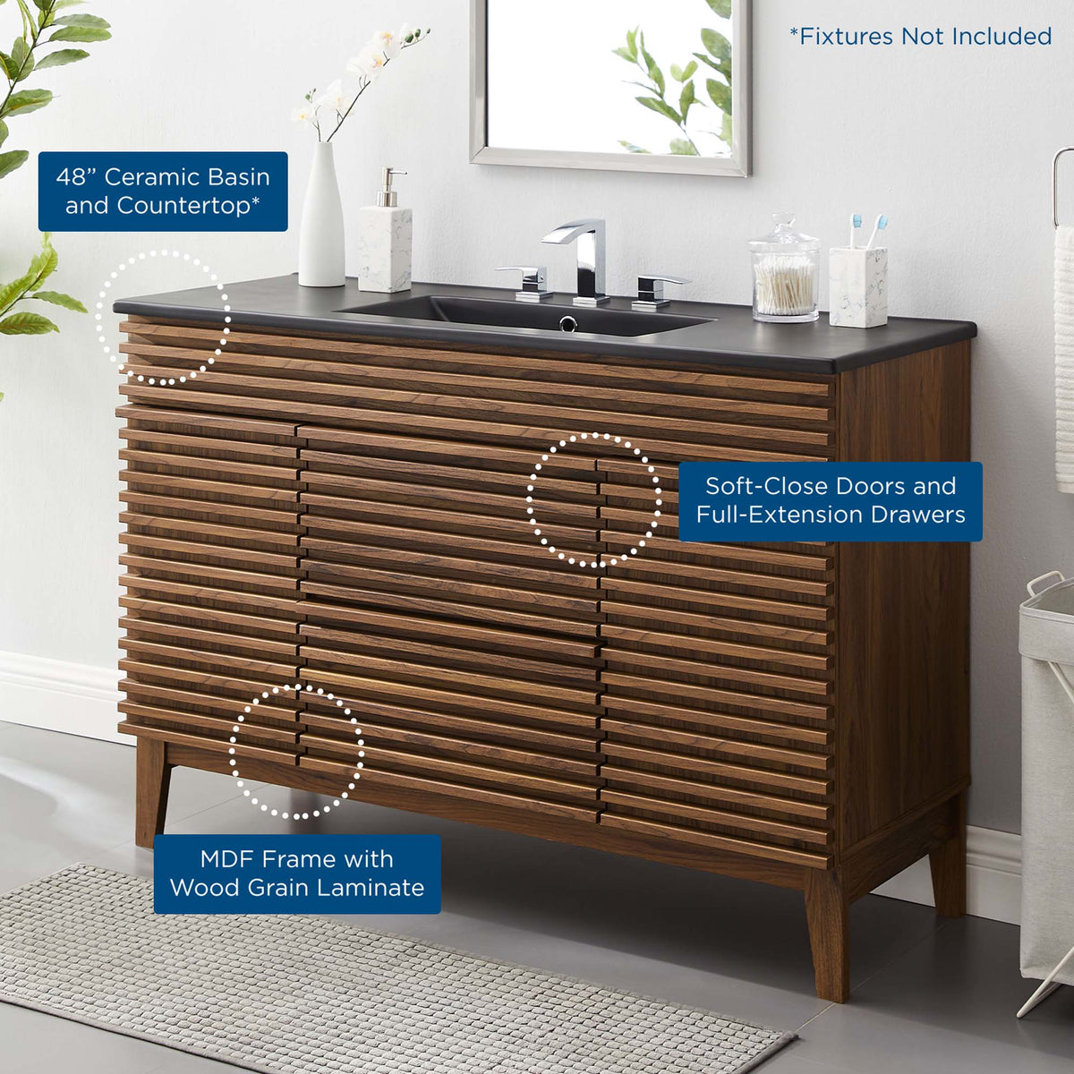 Render 48" Bathroom Vanity with Black Basin Included