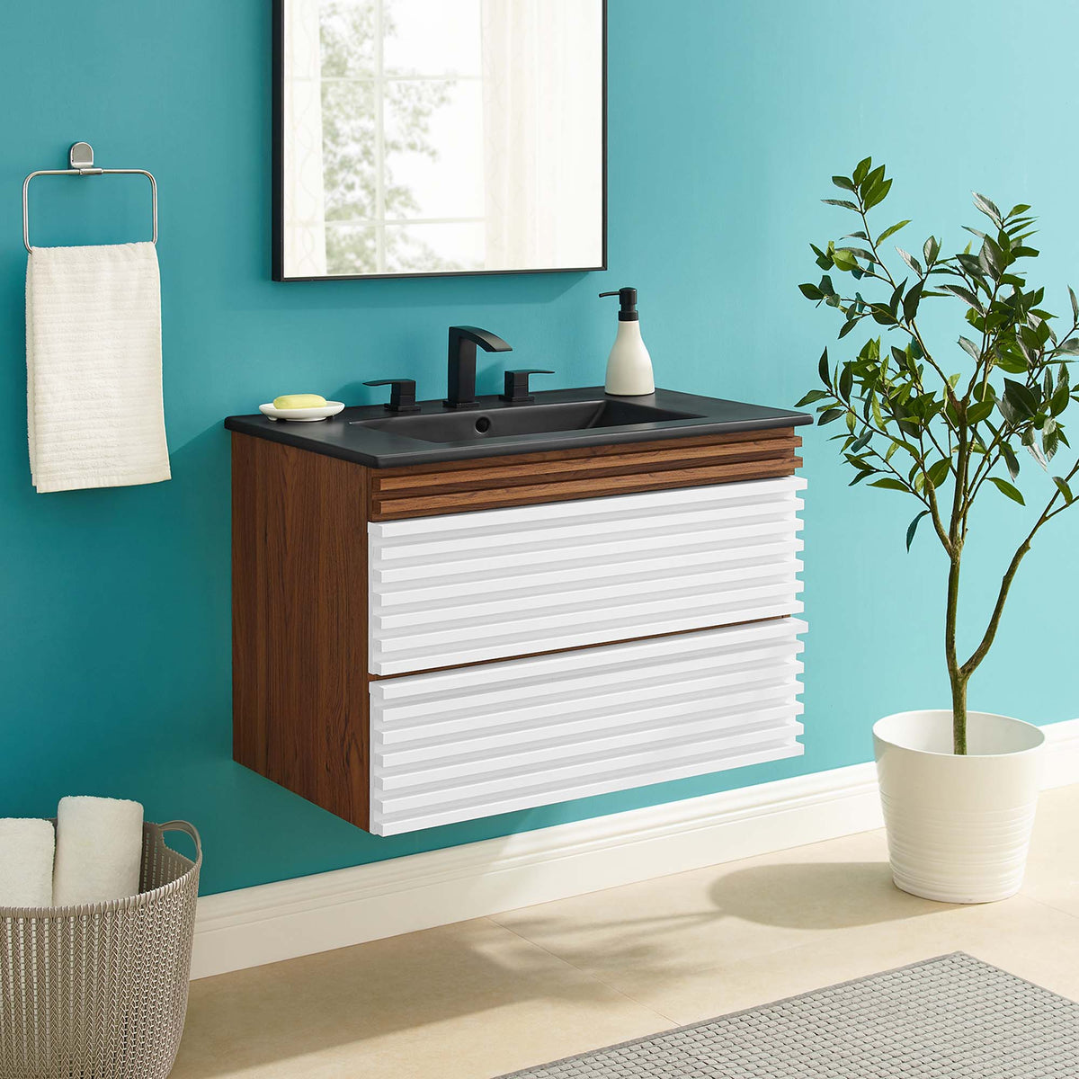 Render Wall-Mount Bathroom Vanity with Black Basin Included