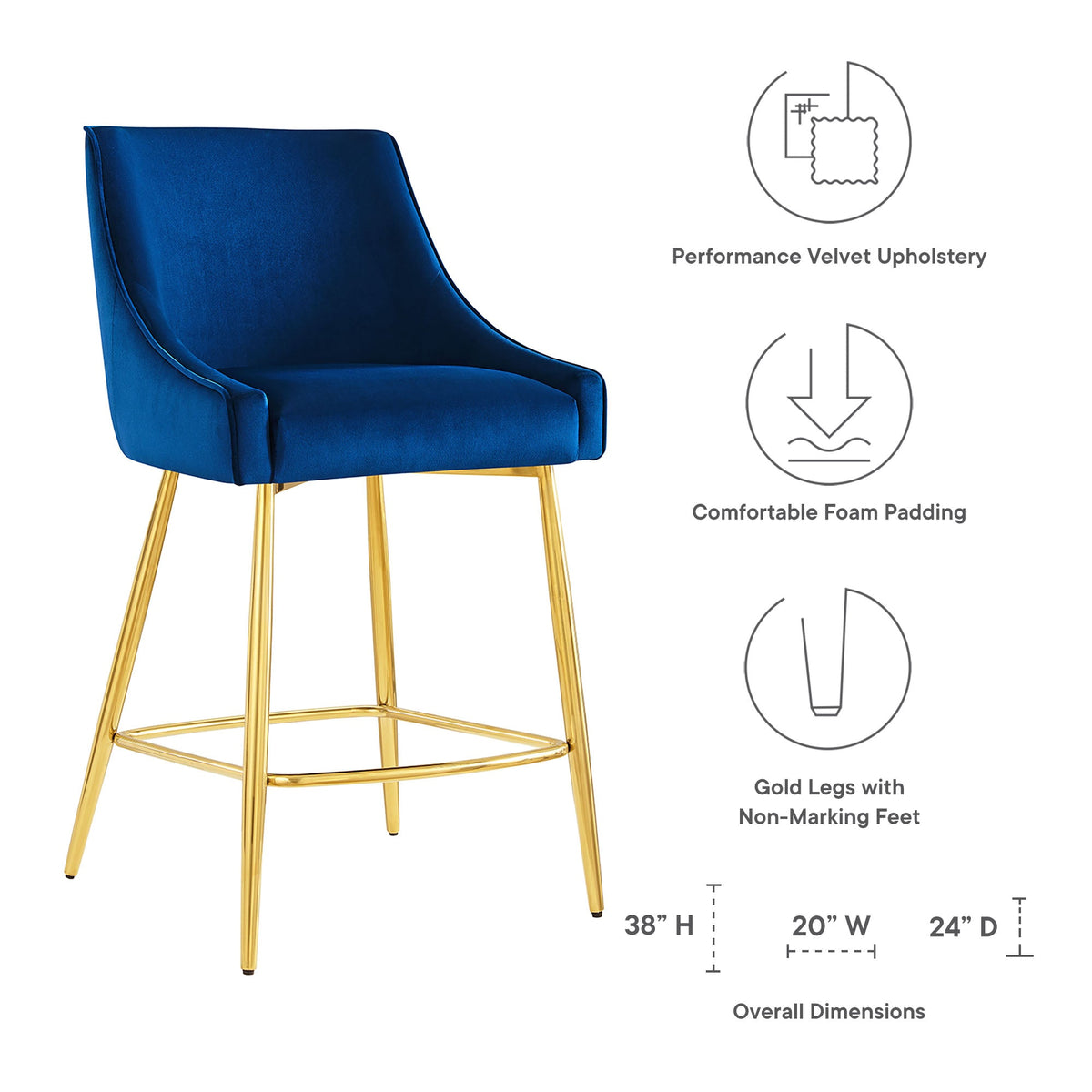 Discern Performance Velvet Counter Stool - view 5