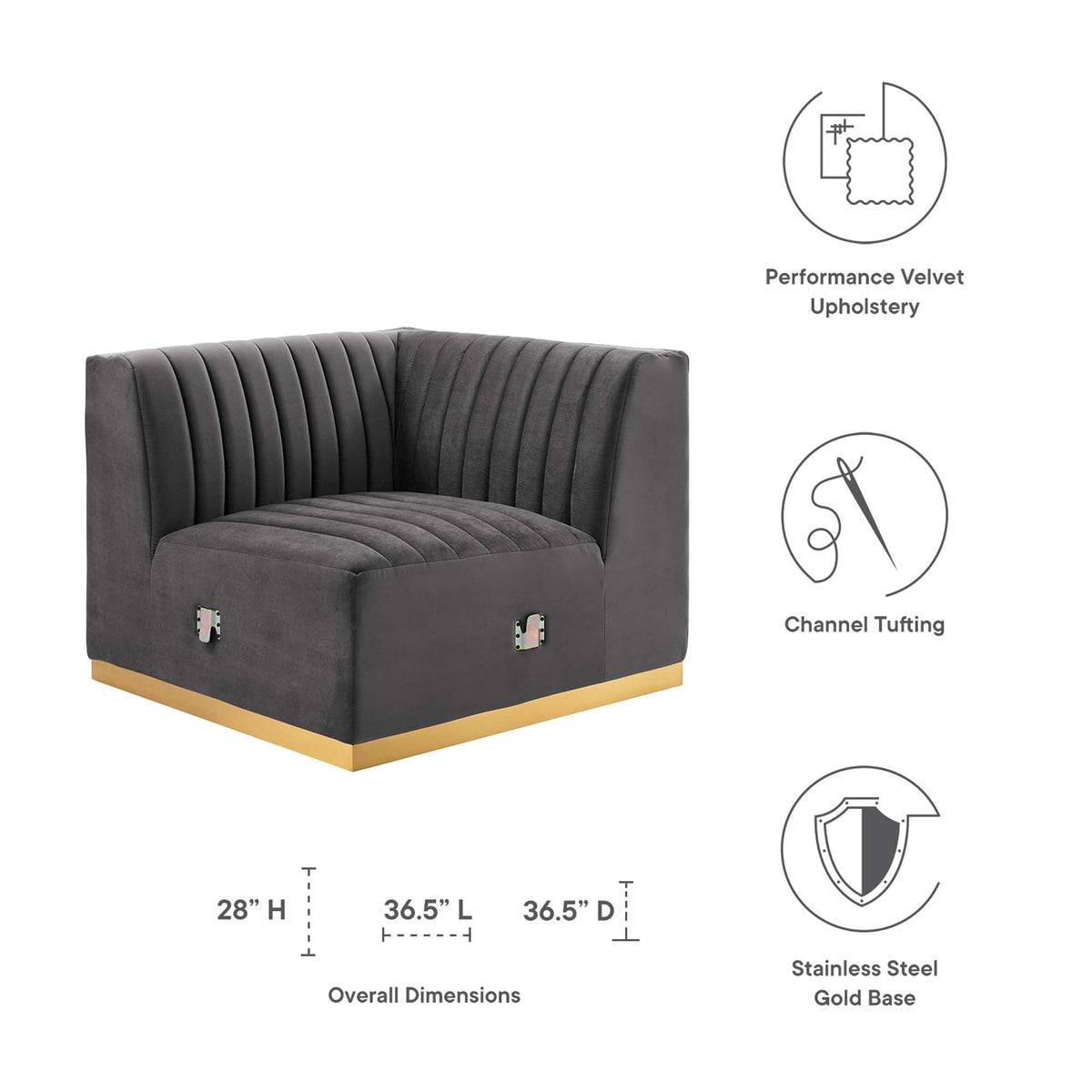 Conjure Channel Tufted Performance Velvet Right Corner Chair - view 23