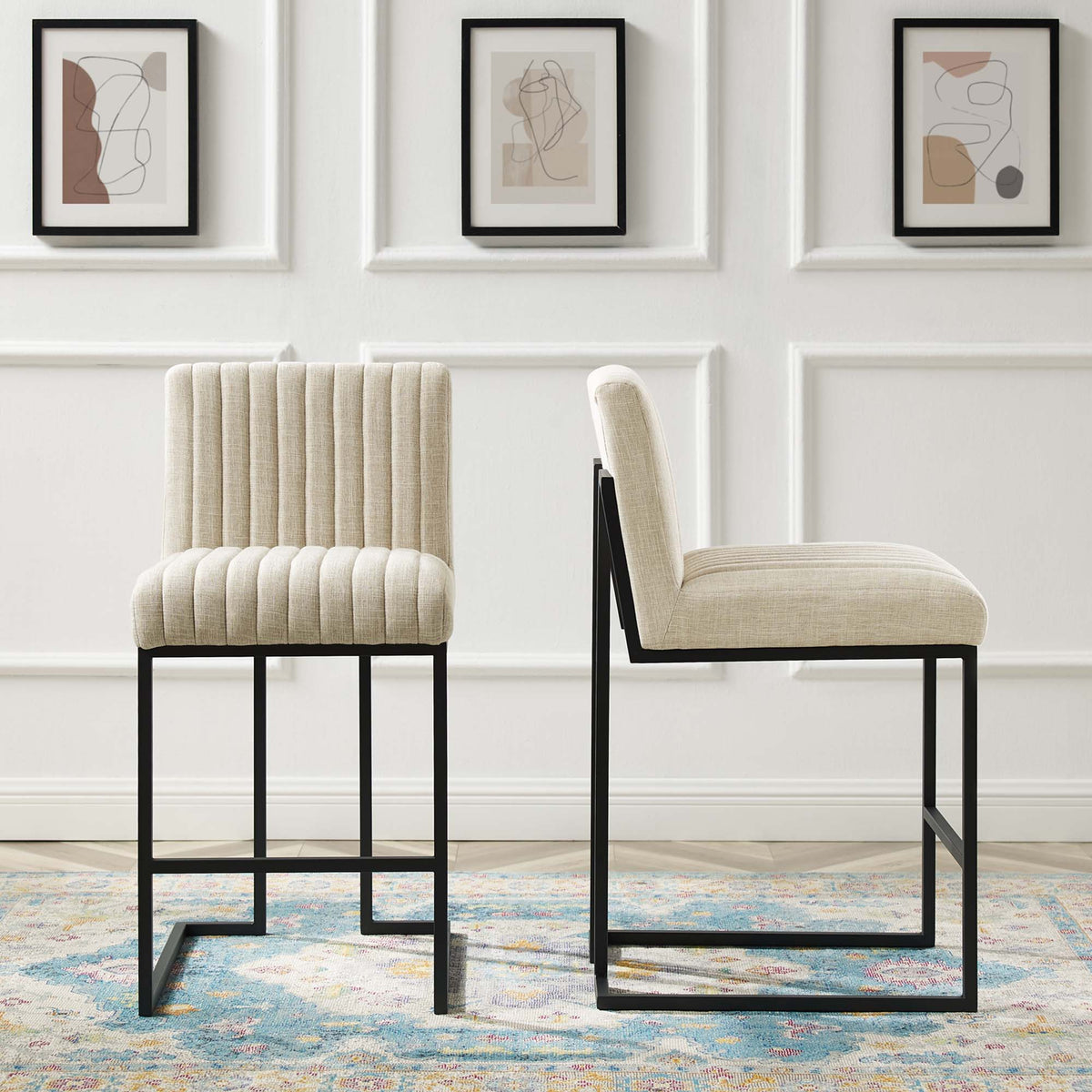 Indulge Channel Tufted Fabric Counter Stools - Set of 2