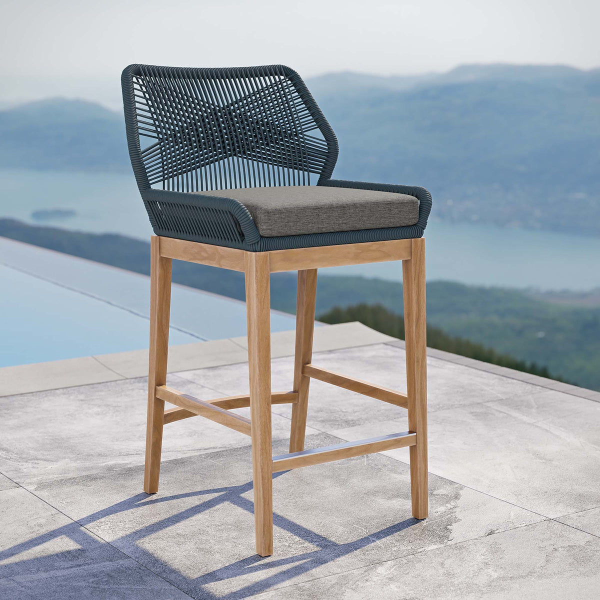 Wellspring Outdoor Patio Teak Wood Bar Stool - view 19