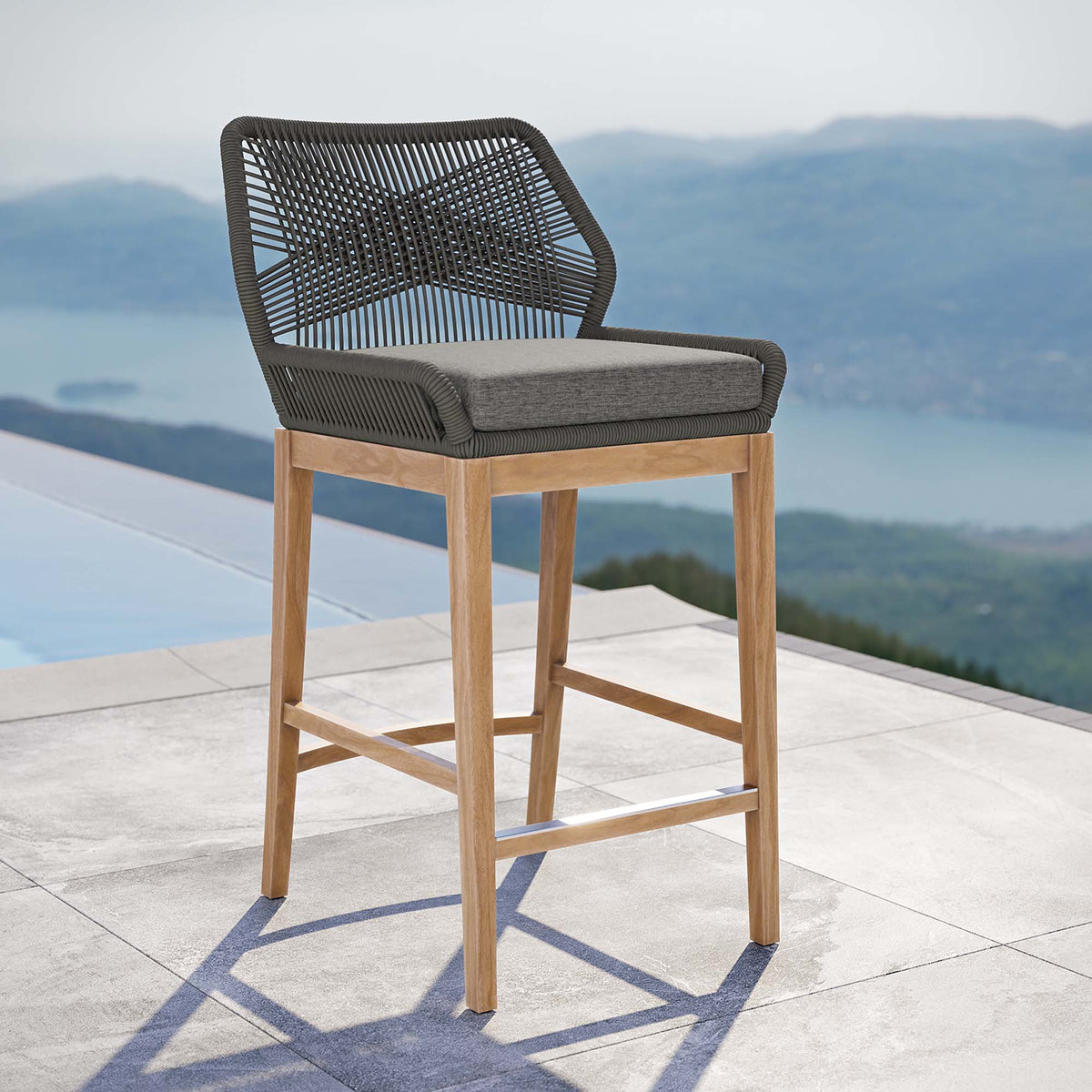Wellspring Outdoor Patio Teak Wood Bar Stool - view 20