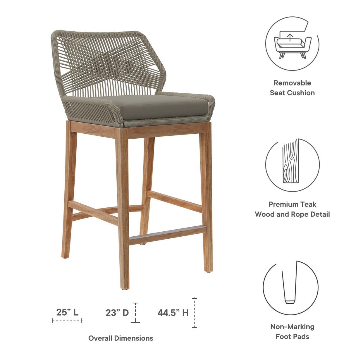 Wellspring Outdoor Patio Teak Wood Bar Stool - view 15