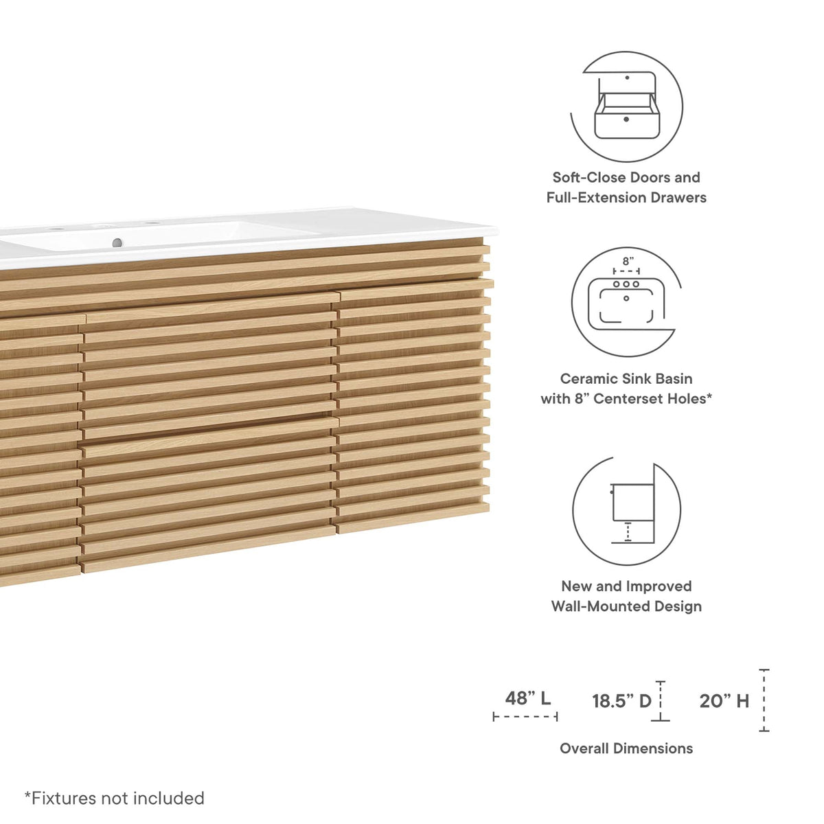 Render 48" Wall-Mount Bathroom Vanity Basin Included