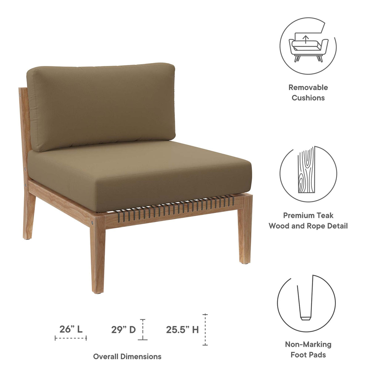 Clearwater Outdoor Patio Teak Wood Armless Chair - view 18