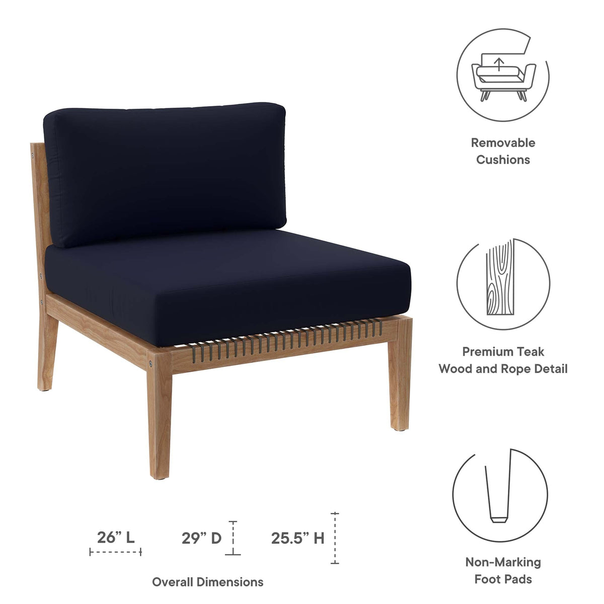 Clearwater Outdoor Patio Teak Wood Armless Chair - view 19