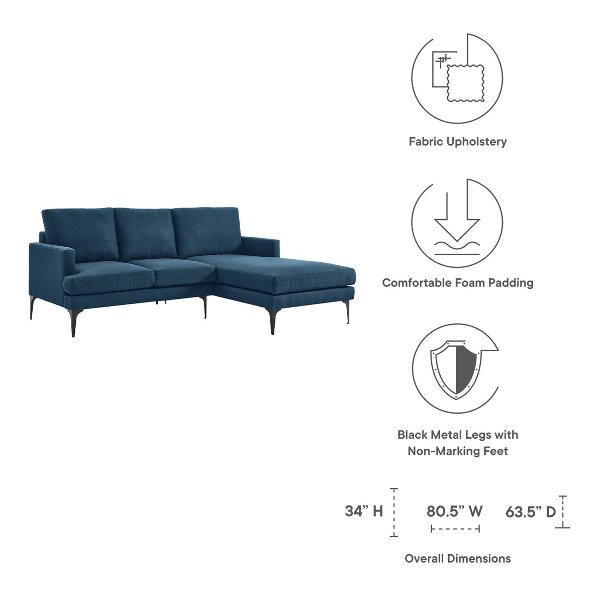 Evermore Right-Facing Upholstered Fabric Sectional Sofa - view 21
