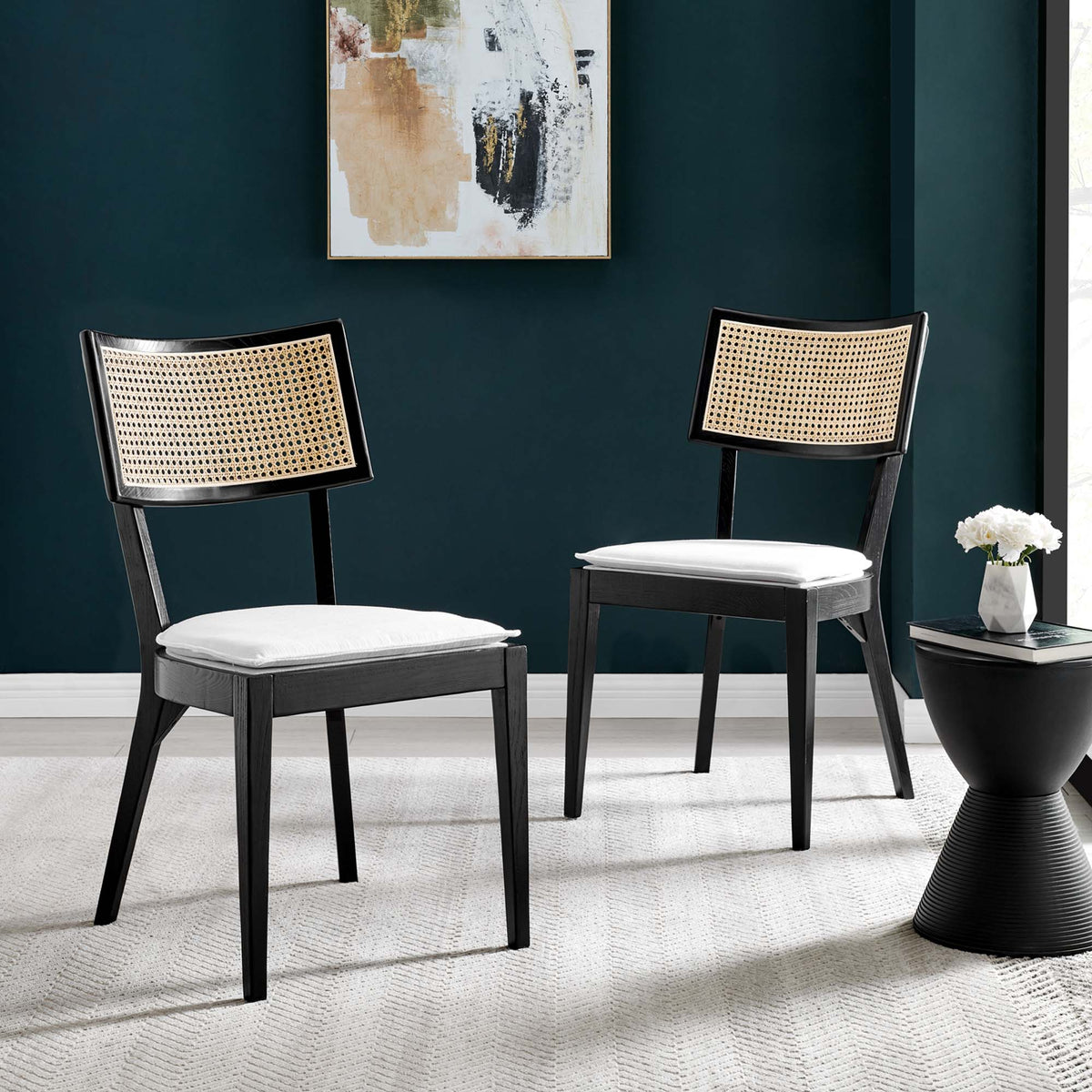 Caledonia Fabric Upholstered Wood Dining Chair Set of 2