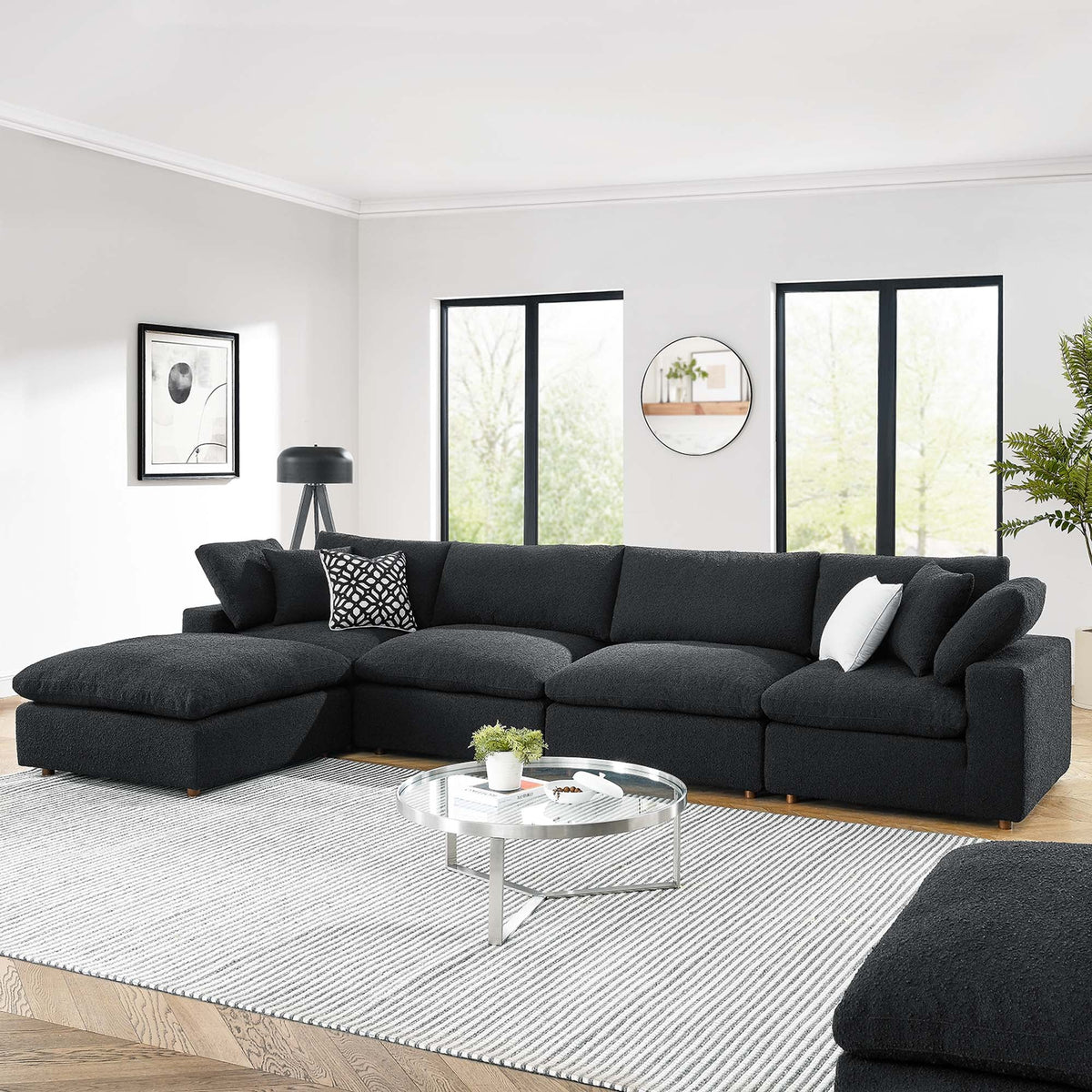 Commix Down Filled Overstuffed Boucle Fabric 5-Piece Sectional Sofa
