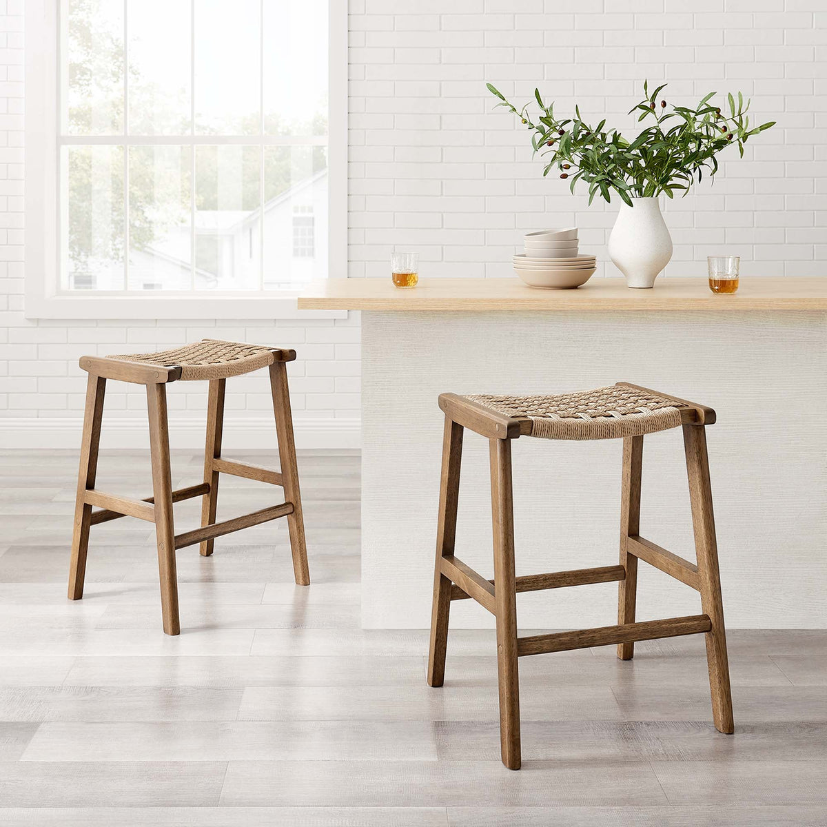 Saoirse Woven Rope Wood Counter Stool - Set of 2 - view 24
