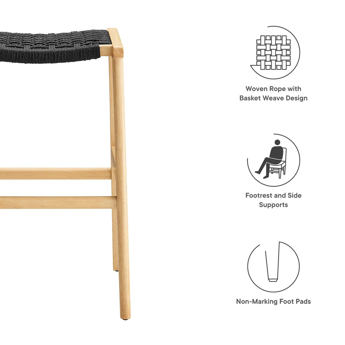 Saoirse Woven Rope Wood Bar Stool Set of 2