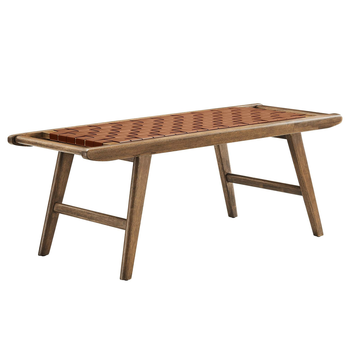 Saoirse 47" Faux Leather Wood Bench, Walnut Brown - view 1