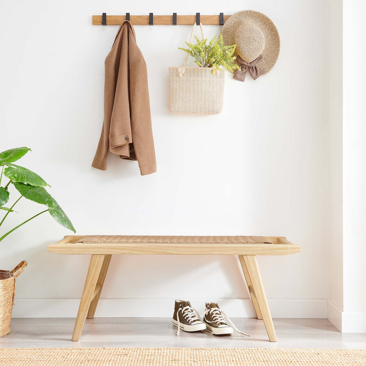 Saoirse 47" Woven Rope Wood Bench