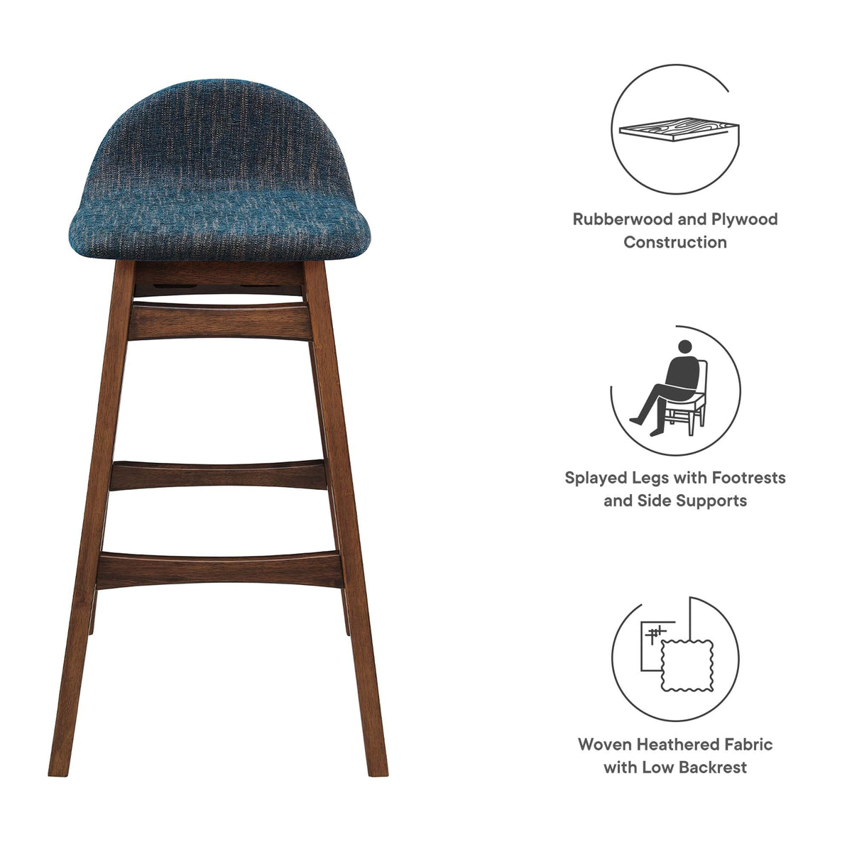 Juno Heathered Fabric Wood Bar Stool - Set of 2 - view 9