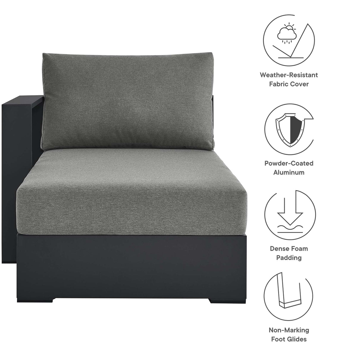 Tahoe Outdoor Patio Powder-Coated Aluminum Modular Left-Facing Chaise Lounge - view 16