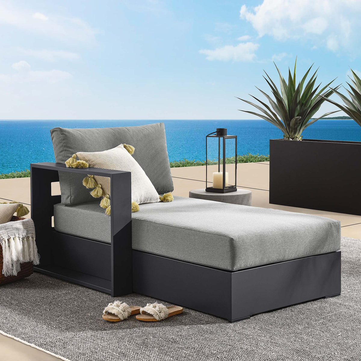Tahoe Outdoor Patio Powder-Coated Aluminum Modular Left-Facing Chaise Lounge - view 25