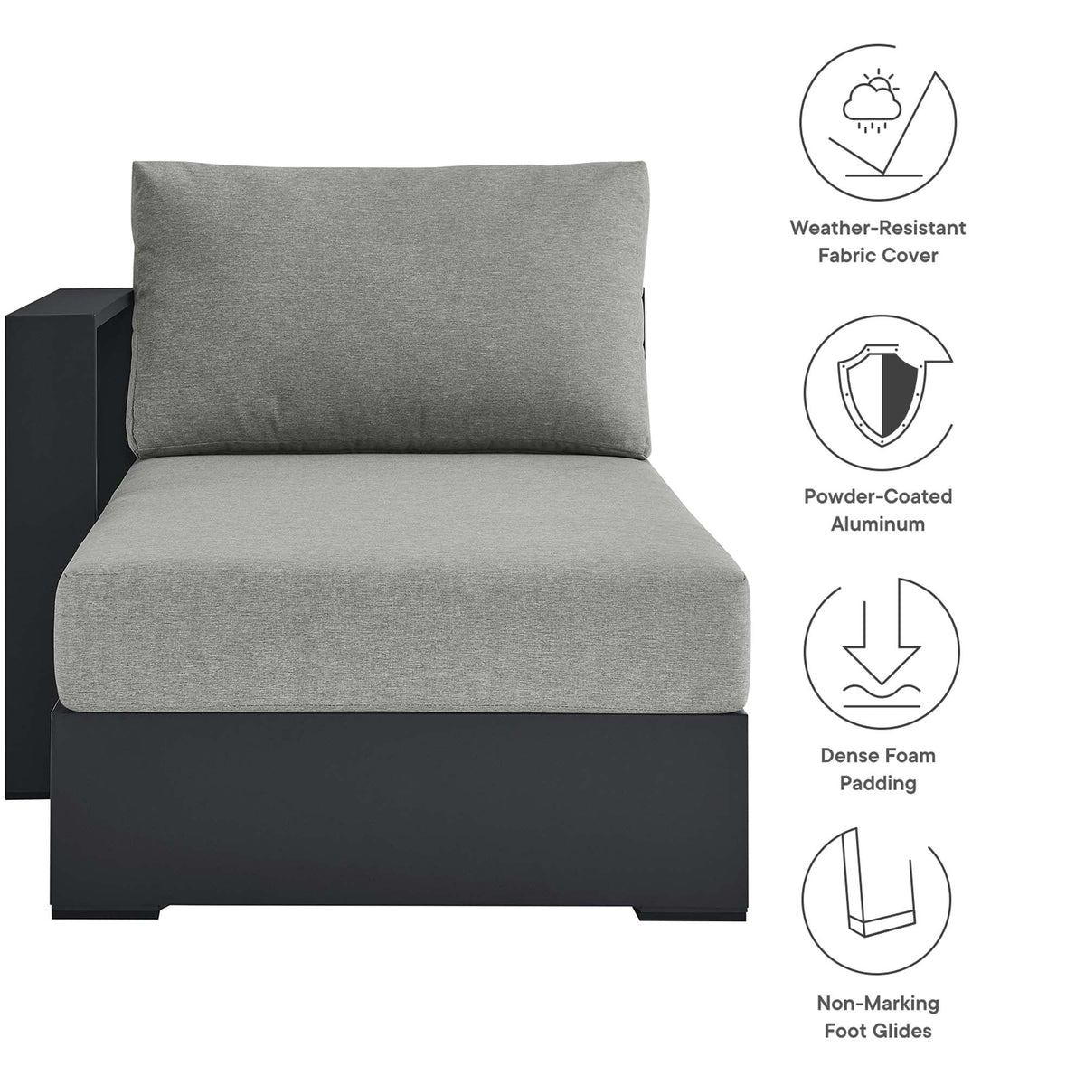Tahoe Outdoor Patio Powder-Coated Aluminum Modular Left-Facing Chaise Lounge - view 17