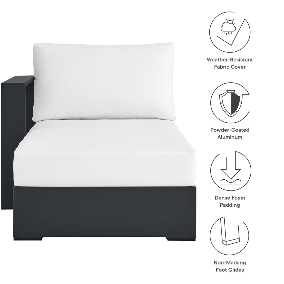 Tahoe Outdoor Patio Powder-Coated Aluminum Modular Left-Facing Chaise Lounge - view 18