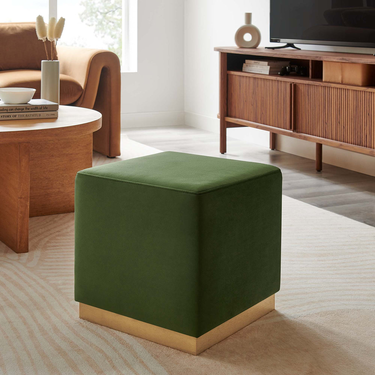 Tilden 17" Square Performance Velvet Upholstered Ottoman