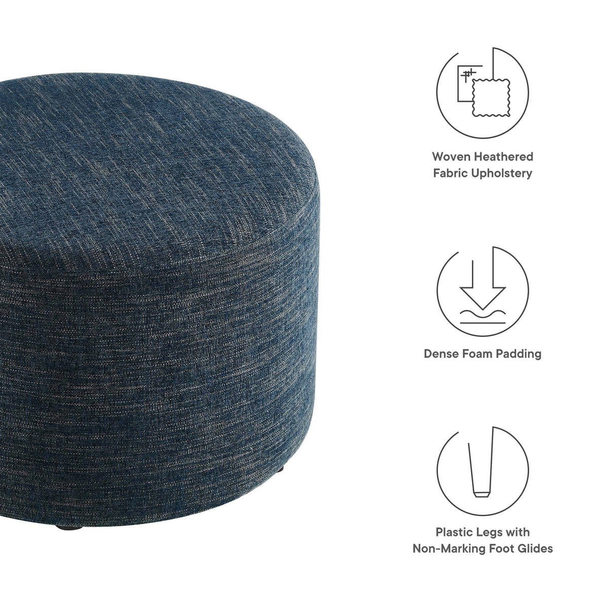 Callum Large 23" Round Woven Heathered Fabric Upholstered Ottoman - view 14