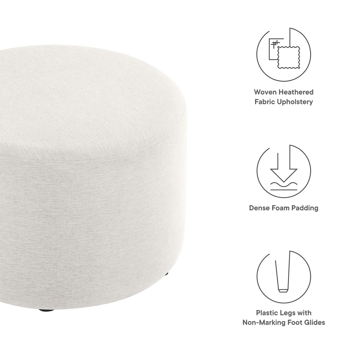 Callum Large 23" Round Woven Heathered Fabric Upholstered Ottoman - view 13