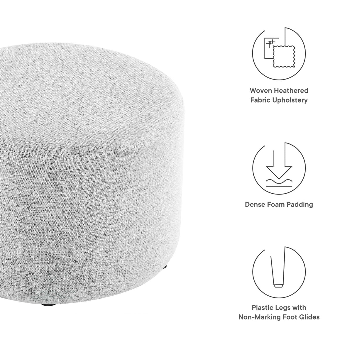 Callum Large 23" Round Woven Heathered Fabric Upholstered Ottoman - view 15