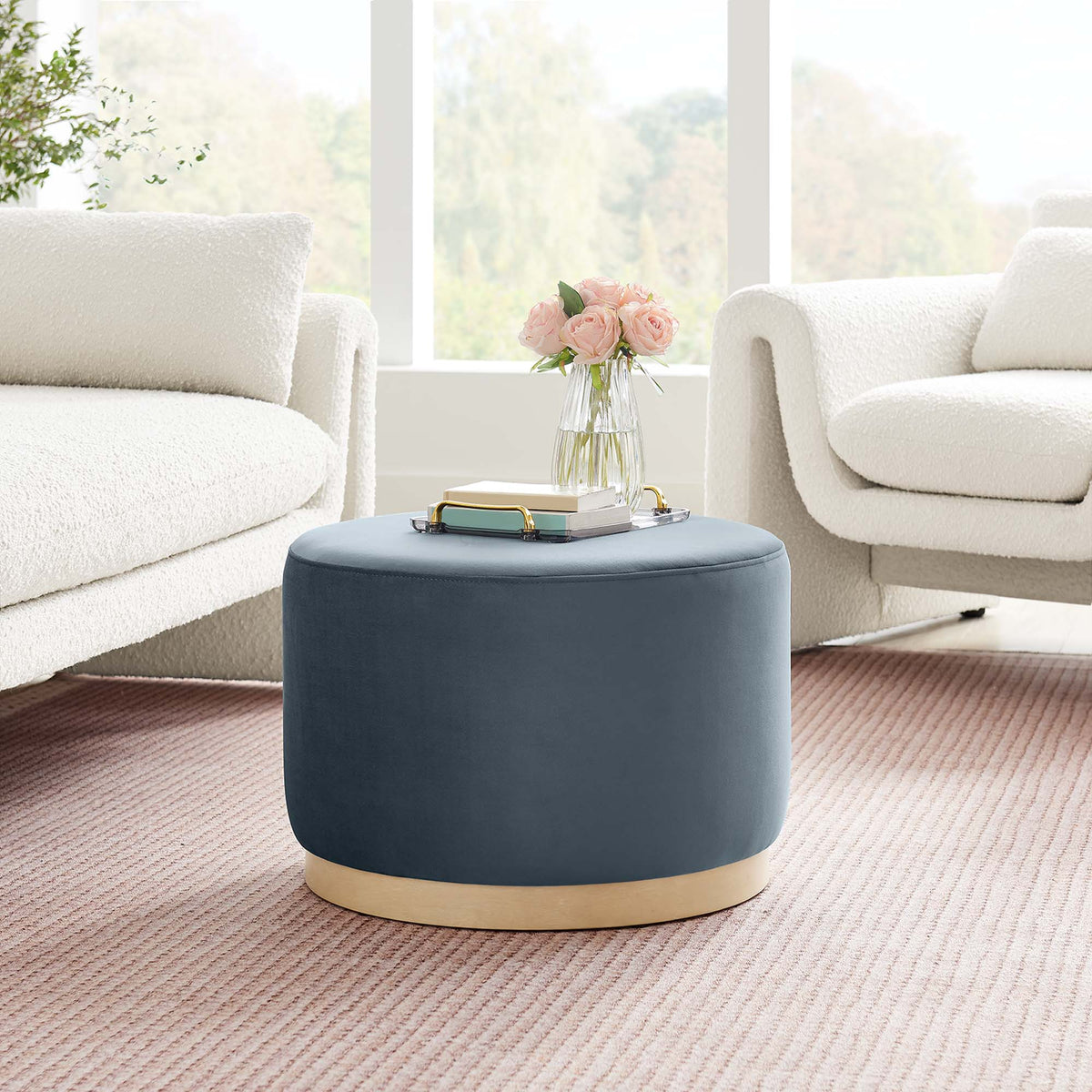Tilden Large 23" Round Performance Velvet Upholstered Ottoman - view 33