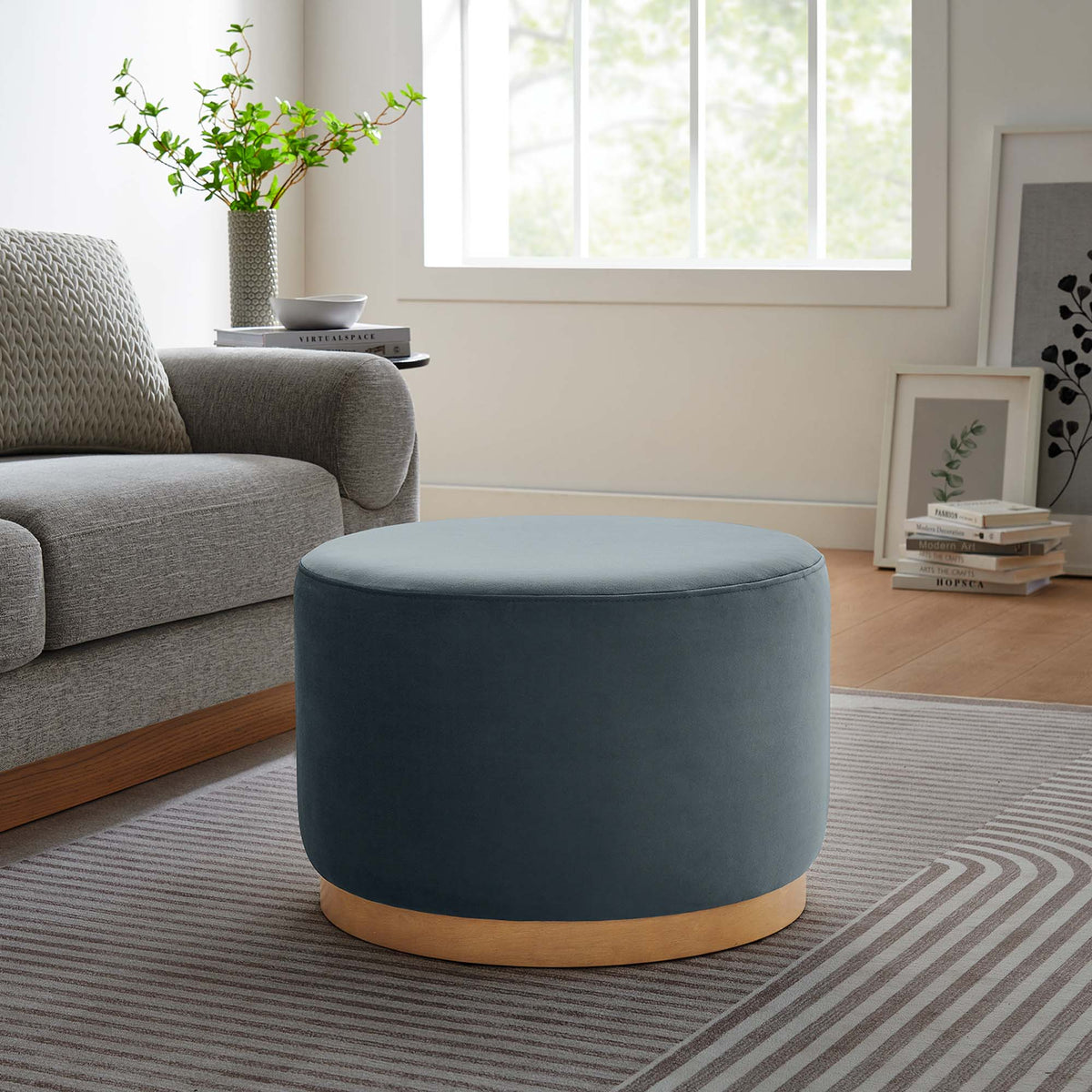 Tilden Large 23" Round Performance Velvet Upholstered Ottoman - view 38