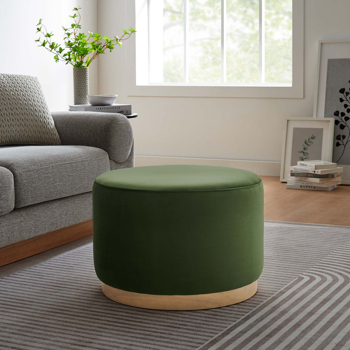 Tilden Large 23" Round Performance Velvet Upholstered Ottoman - view 36