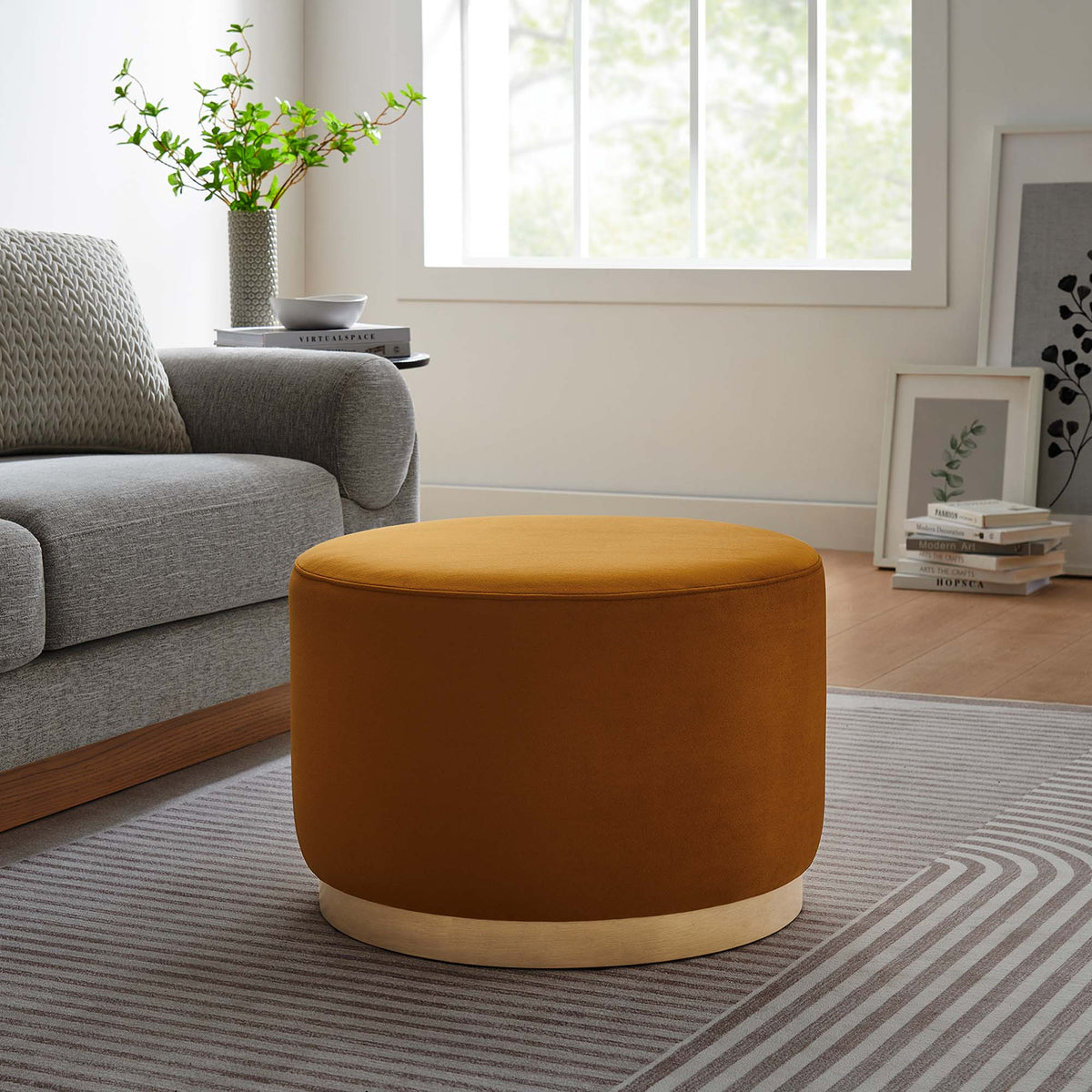 Tilden Large 23" Round Performance Velvet Upholstered Ottoman - view 39