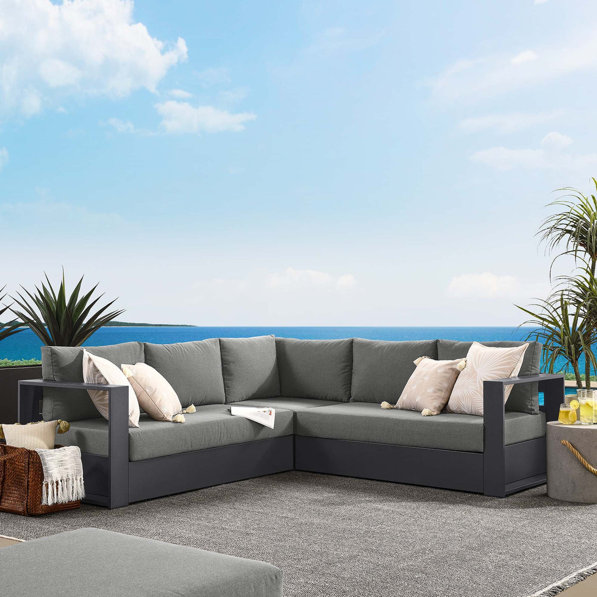 Tahoe 3-Piece Outdoor Patio Powder-Coated Aluminum Sectional Sofa Set - view 22