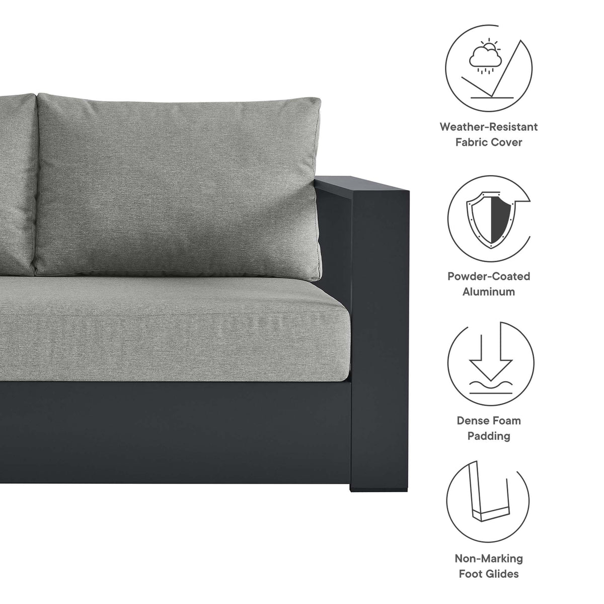 Tahoe 3-Piece Outdoor Patio Powder-Coated Aluminum Sectional Sofa Set - view 8