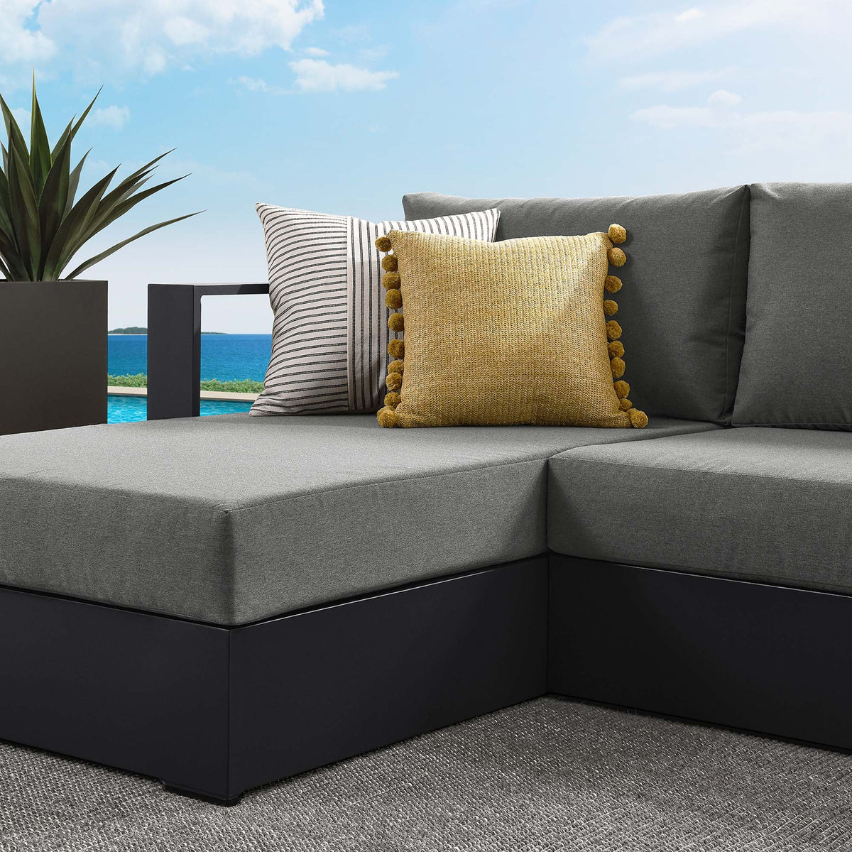 Tahoe 2-Piece Outdoor Patio Powder-Coated Aluminum Left-Facing Chaise Sectional Sofa Set - view 16