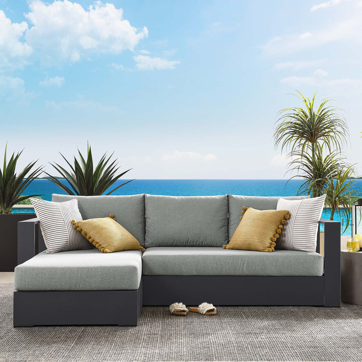 Tahoe 2-Piece Outdoor Patio Powder-Coated Aluminum Left-Facing Chaise Sectional Sofa Set - view 20