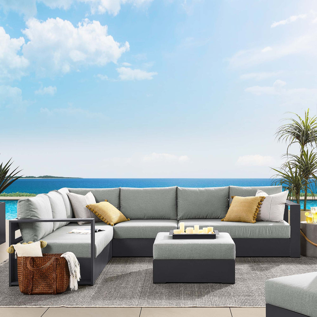 Tahoe 5-Piece Outdoor Patio Powder-Coated Aluminum Sectional Sofa Set - view 29