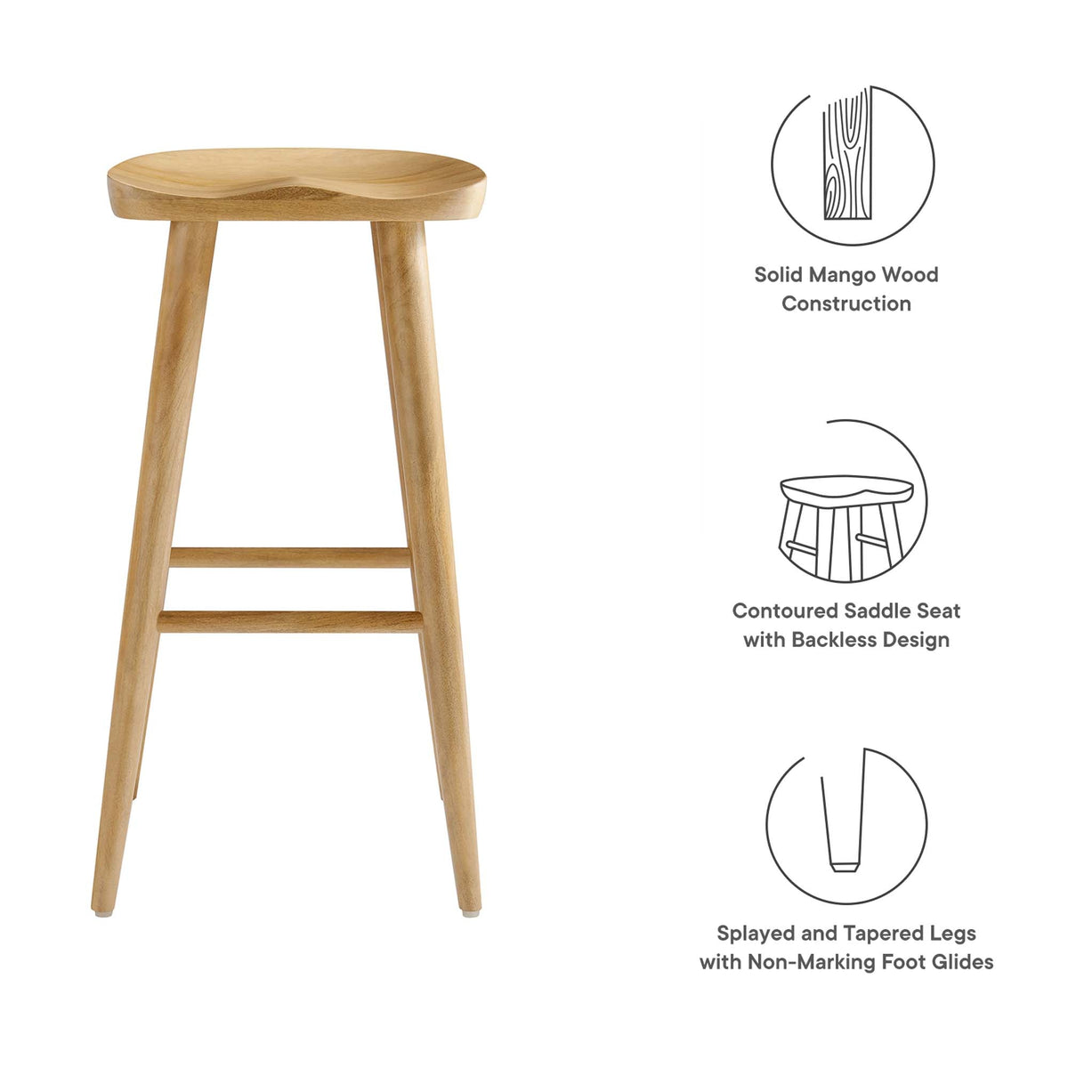 Saville Backless Wood Bar Stools - Set of 2 - view 21
