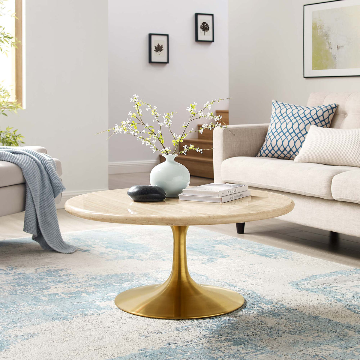 Lippa Round Artificial Travertine Coffee Table - view 24