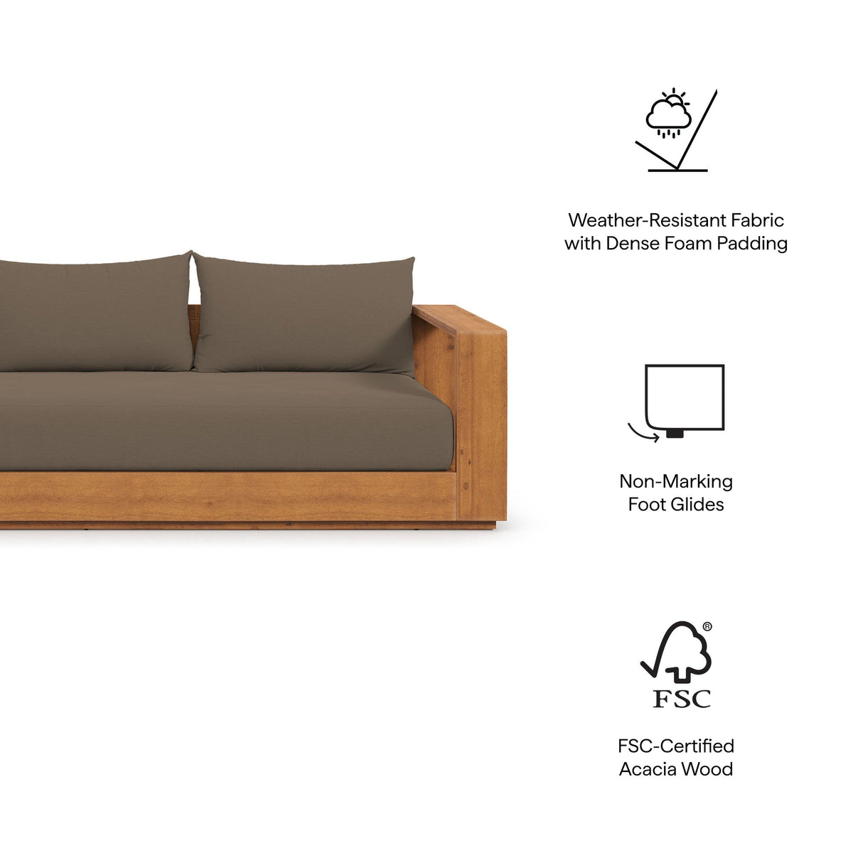 Tahoe 2-Piece Outdoor Patio Acacia Wood Sofa and Coffee Table Set