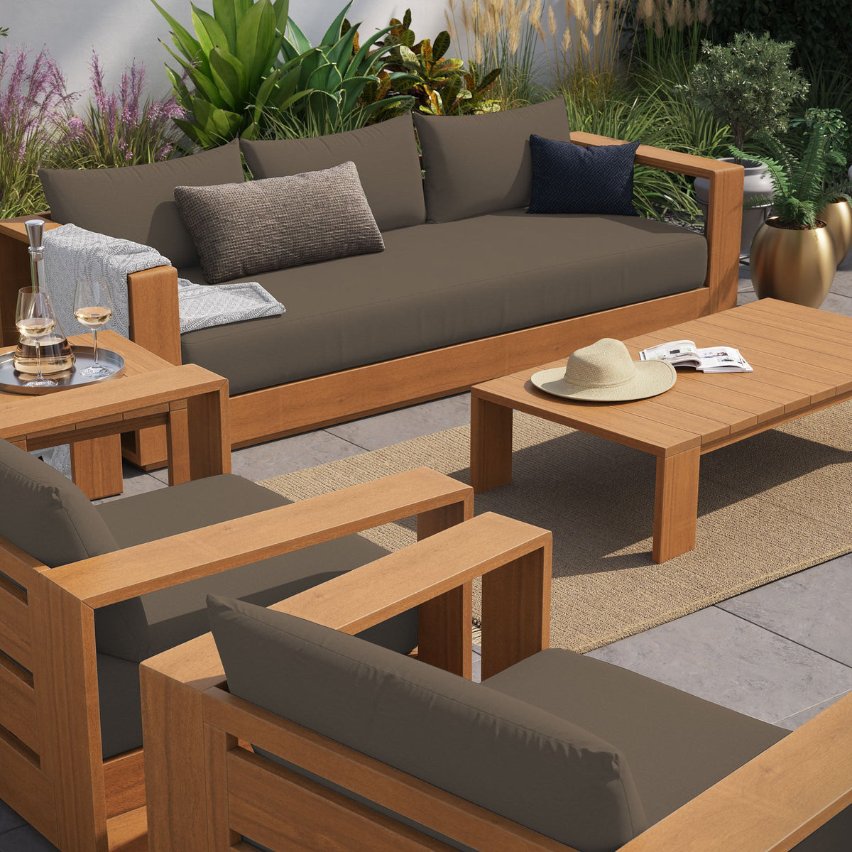 Tahoe 5-Piece Outdoor Patio Acacia Wood Furniture Set