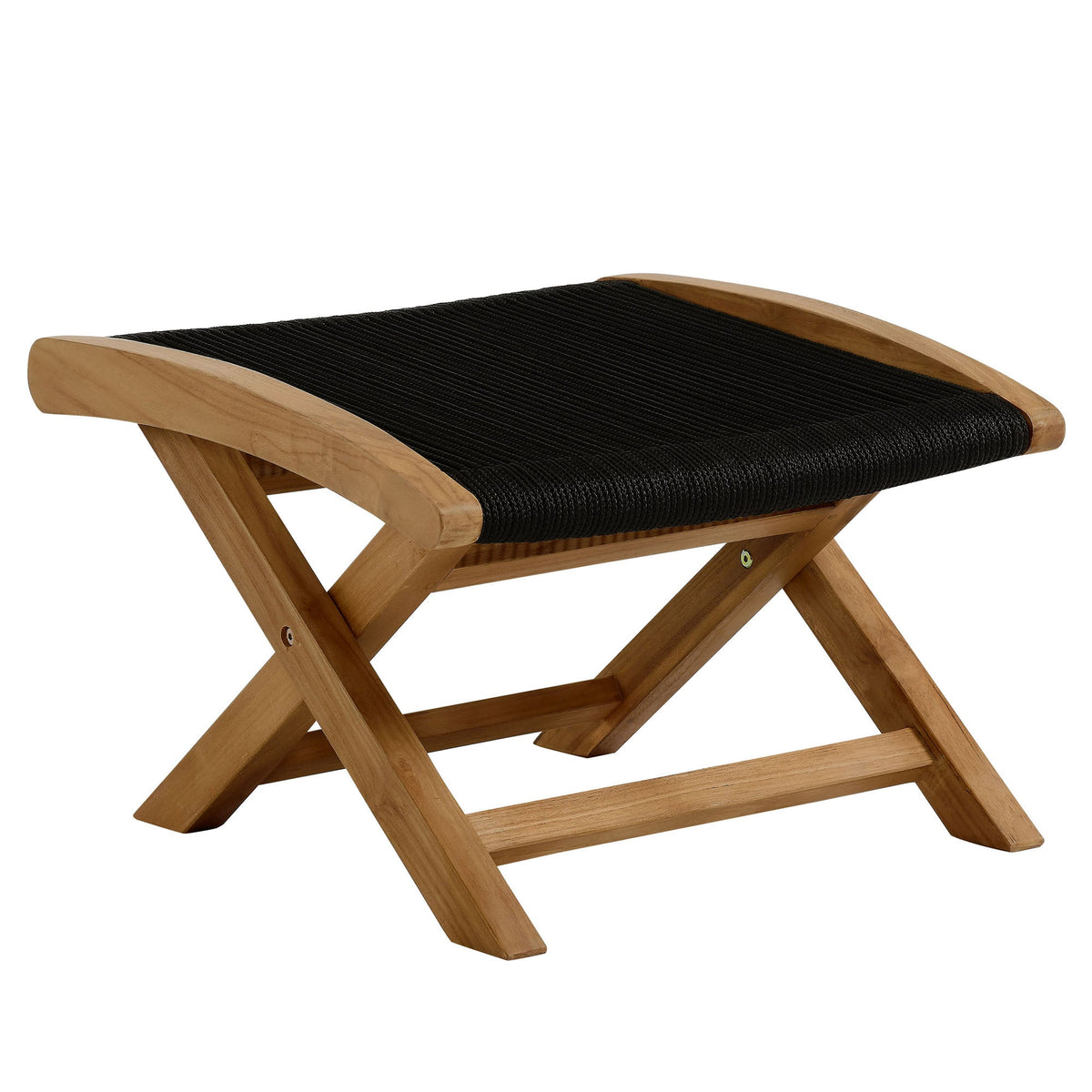 Vienna Outdoor Patio Teak and Rope Folding Ottoman