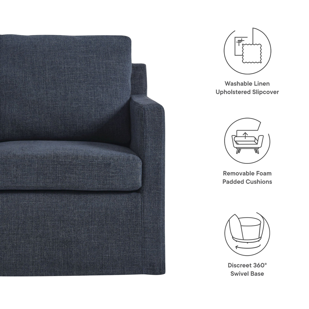 Serene Fabric Slipcovered Swivel Armchair