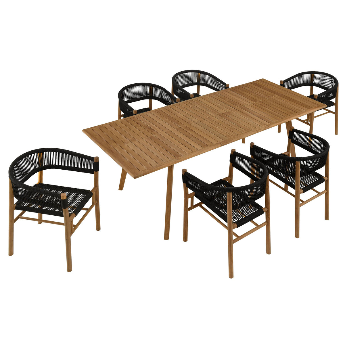 Vienna 7-Piece Outdoor Patio Teak and Rope Dining Set with Curved-Back Armchairs - view 2