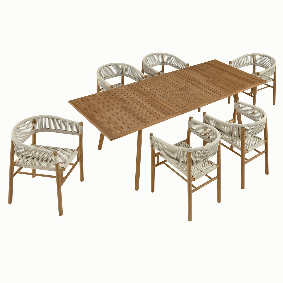 Vienna 7-Piece Outdoor Patio Teak and Rope Dining Set with Curved-Back Armchairs - view 1