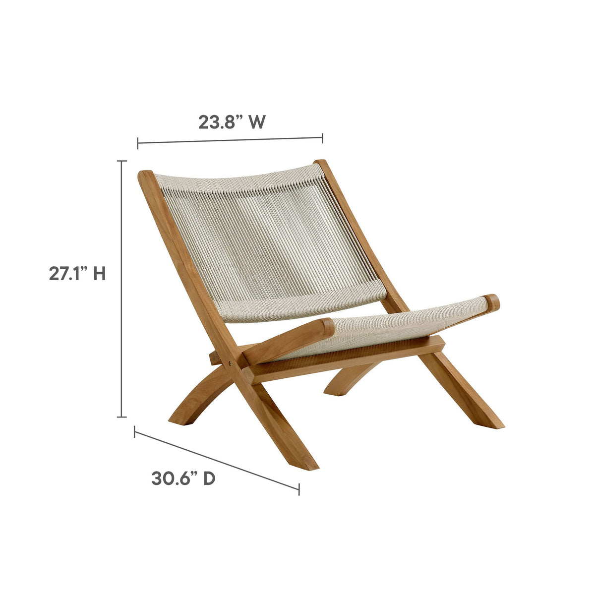 Vienna 3-Piece Outdoor Patio Teak and Rope Folding Lounge Chairs and Side Table - view 9