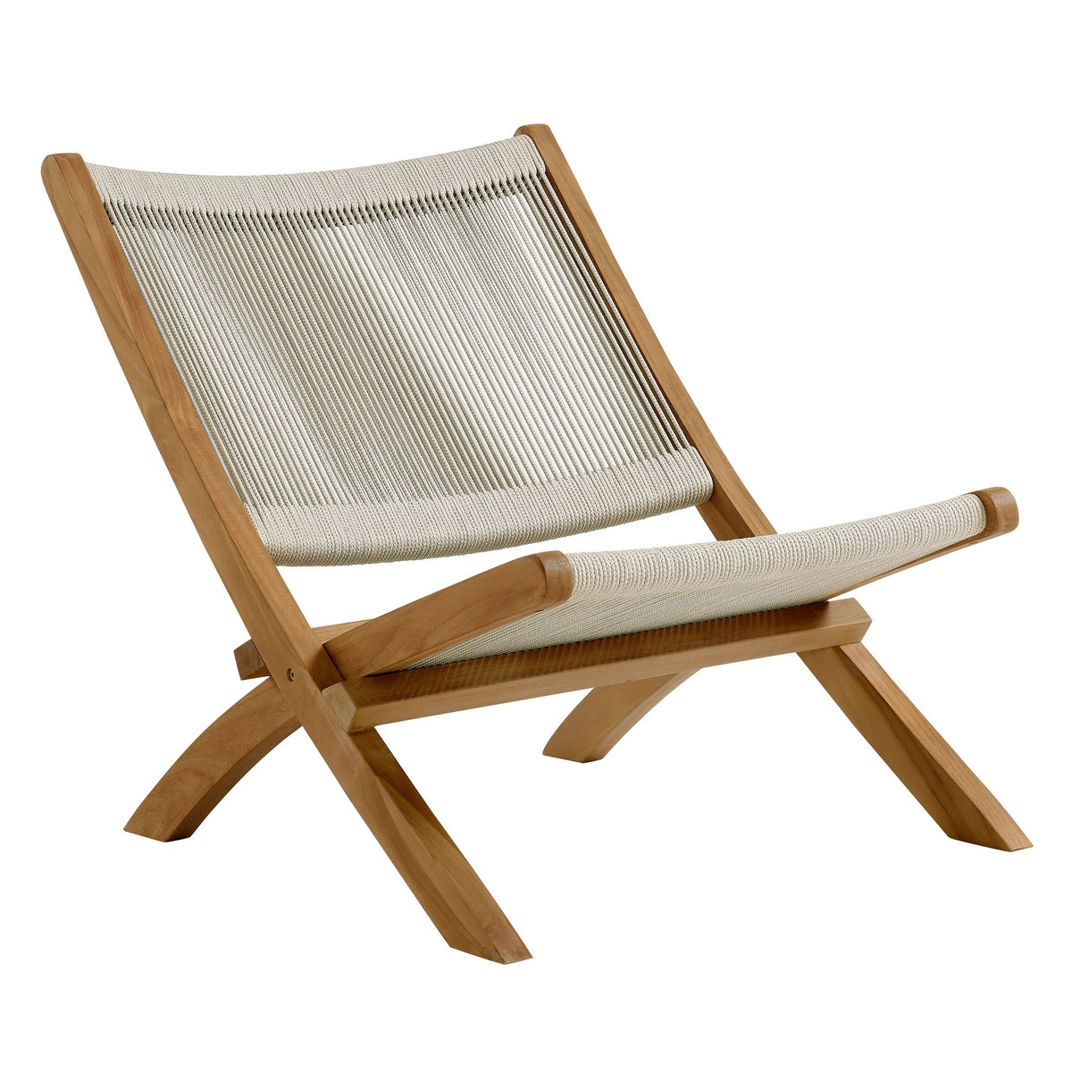 Vienna 2-Piece Outdoor Patio Teak and Rope Folding Accent Lounge Chair and Ottoman Set