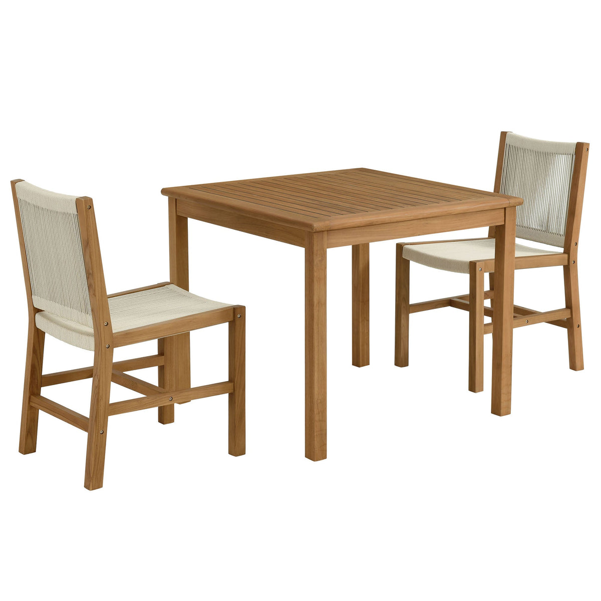 Vienna 3-Piece Outdoor Patio Teak and Rope Dining Set with Armless Chiars - view 1